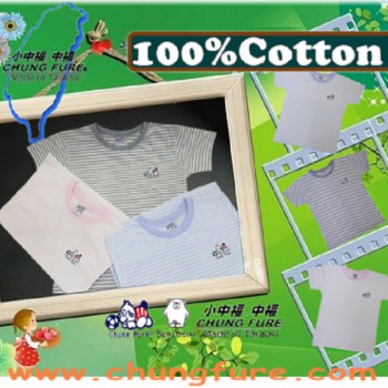 精梳棉薄條紋童短袖汗衫