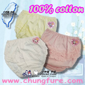 精梳棉後蕾絲女童內著褲